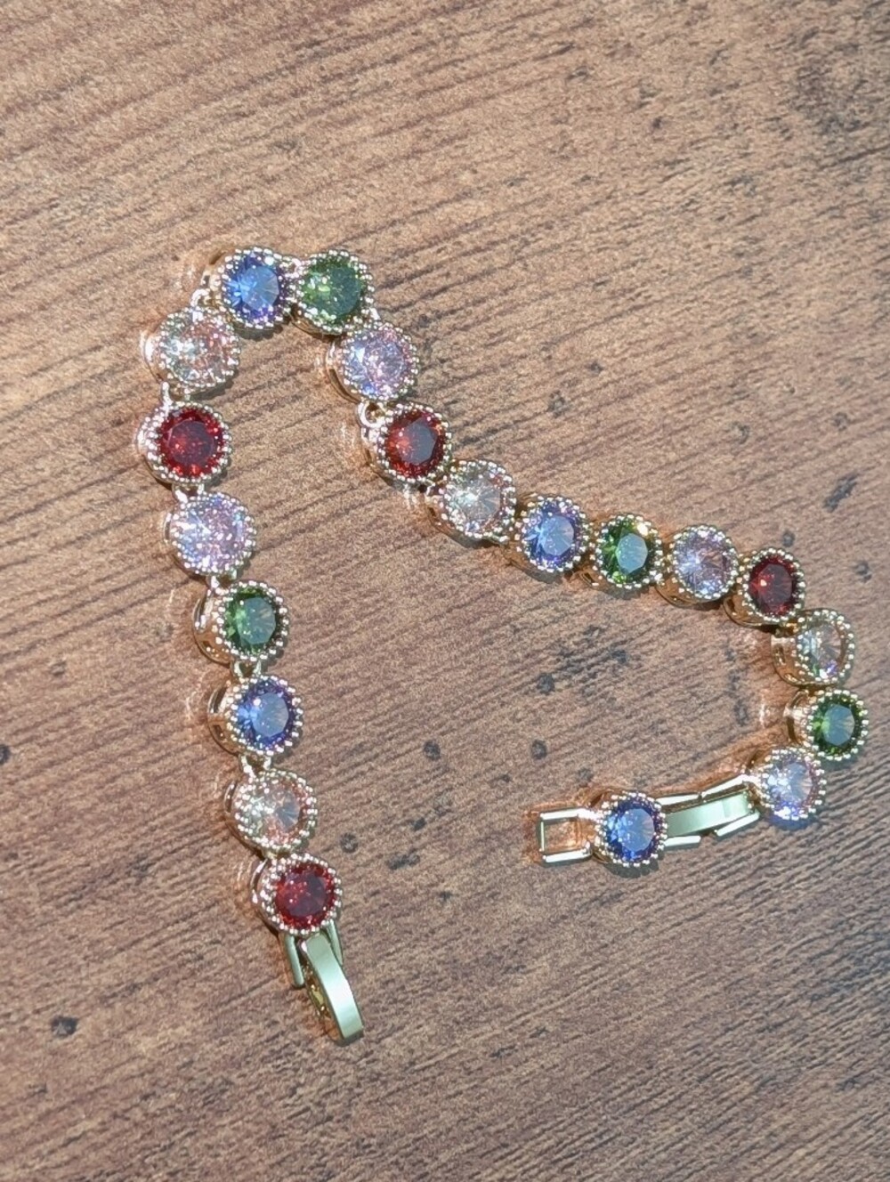 Gold Multicolor Round Stone Tennis Bracelet - Women Jewelry